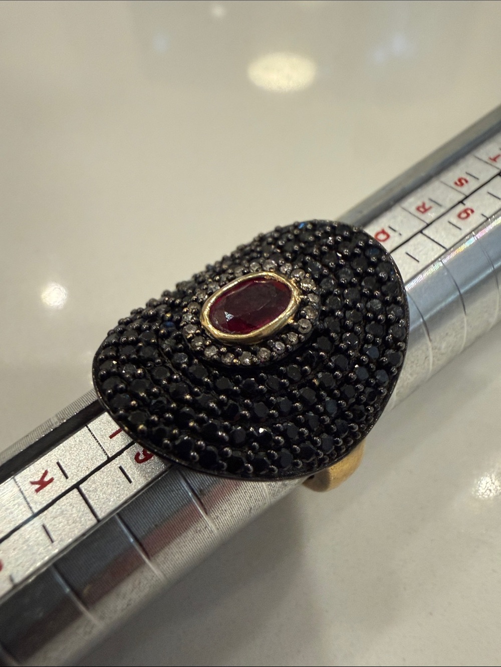 Rarities by Carol Brodie silver ring with spinel and ruby, size 7